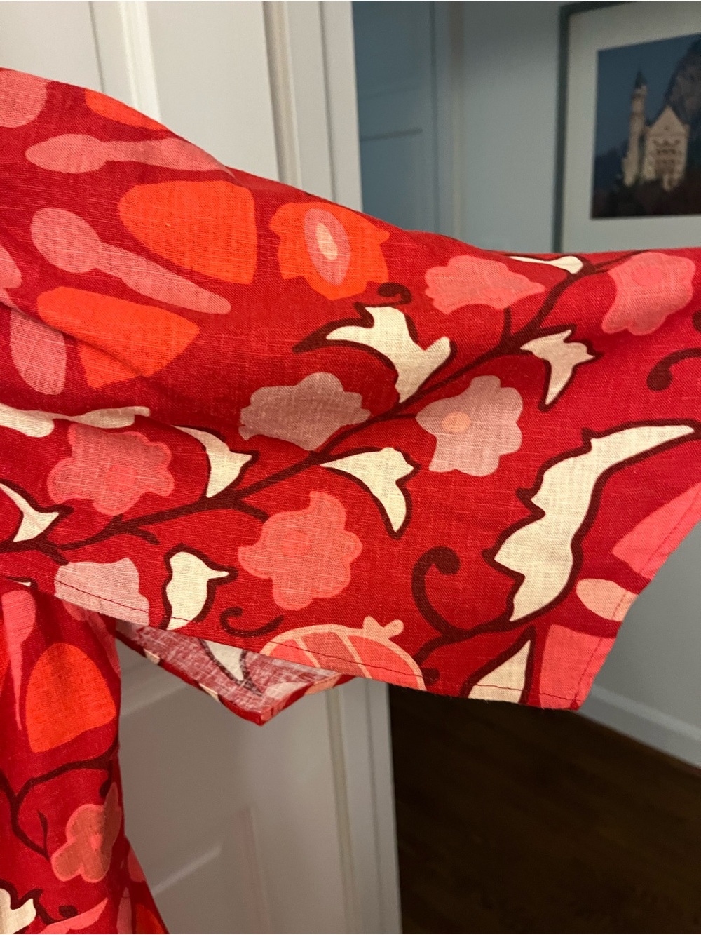 RHODE Red Floral Midi Dress with Flutter Sleeves - Picture 5 of 6